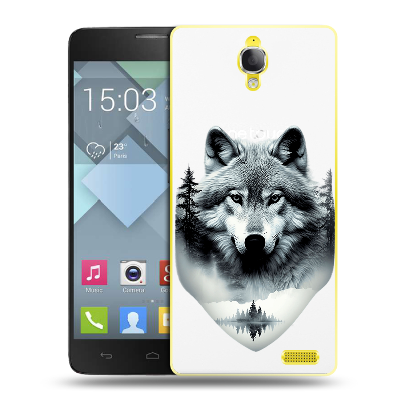 Пластиковый чехол на Alcatel One Touch Idol X с принтом Волк в лесу Пластиковый чехол на Alcatel One Touch Idol X с принтом Волк в лесу