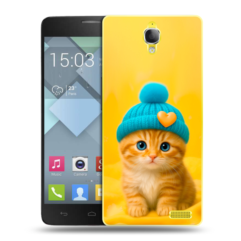 Пластиковый чехол на Alcatel One Touch Idol X с принтом Котенок в шапке Пластиковый чехол на Alcatel One Touch Idol X с принтом Котенок в шапке