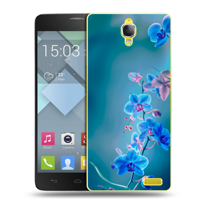 Пластиковый чехол на Alcatel One Touch Idol X с принтом Голубые цветы Пластиковый чехол на Alcatel One Touch Idol X с принтом Голубые цветы