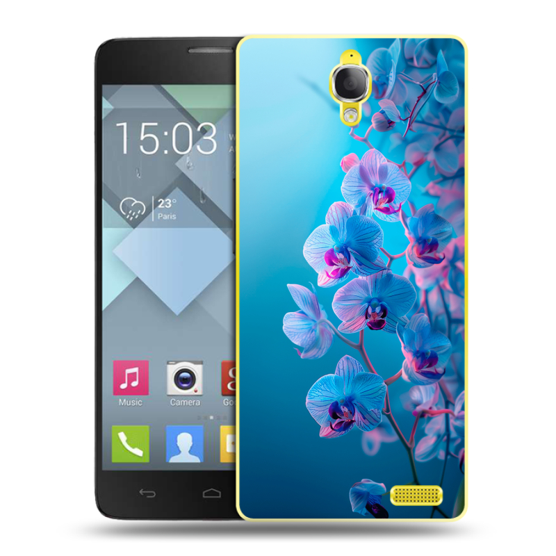 Пластиковый чехол на Alcatel One Touch Idol X с принтом голубые орхидеи Пластиковый чехол на Alcatel One Touch Idol X с принтом голубые орхидеи