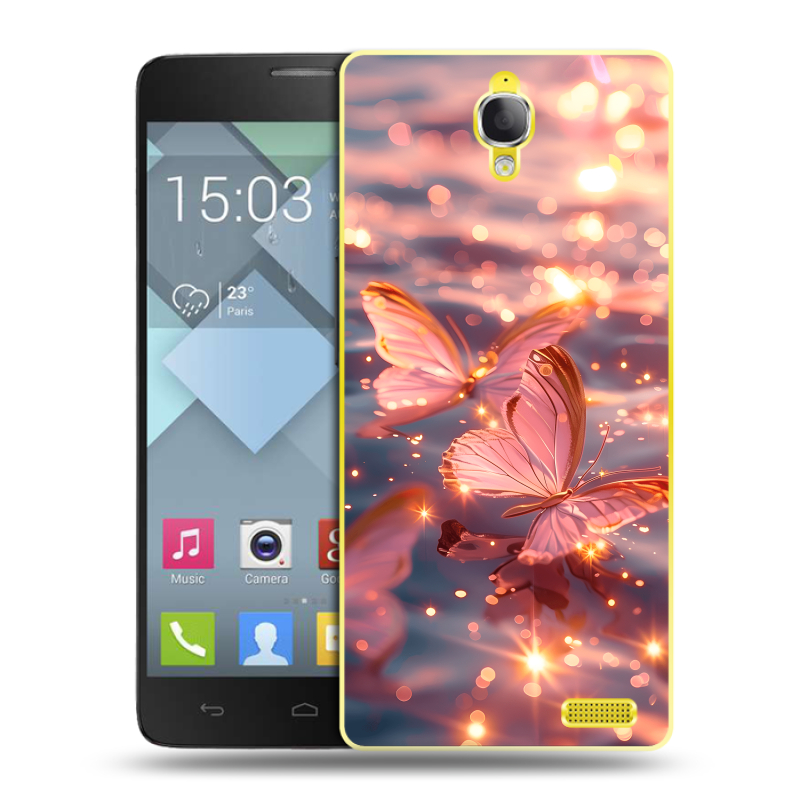 Пластиковый чехол на Alcatel One Touch Idol X с принтом бабочки розовые Пластиковый чехол на Alcatel One Touch Idol X с принтом бабочки розовые