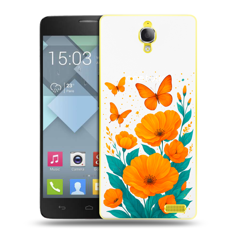 Пластиковый чехол на Alcatel One Touch Idol X с принтом цветы бабочки Пластиковый чехол на Alcatel One Touch Idol X с принтом цветы бабочки