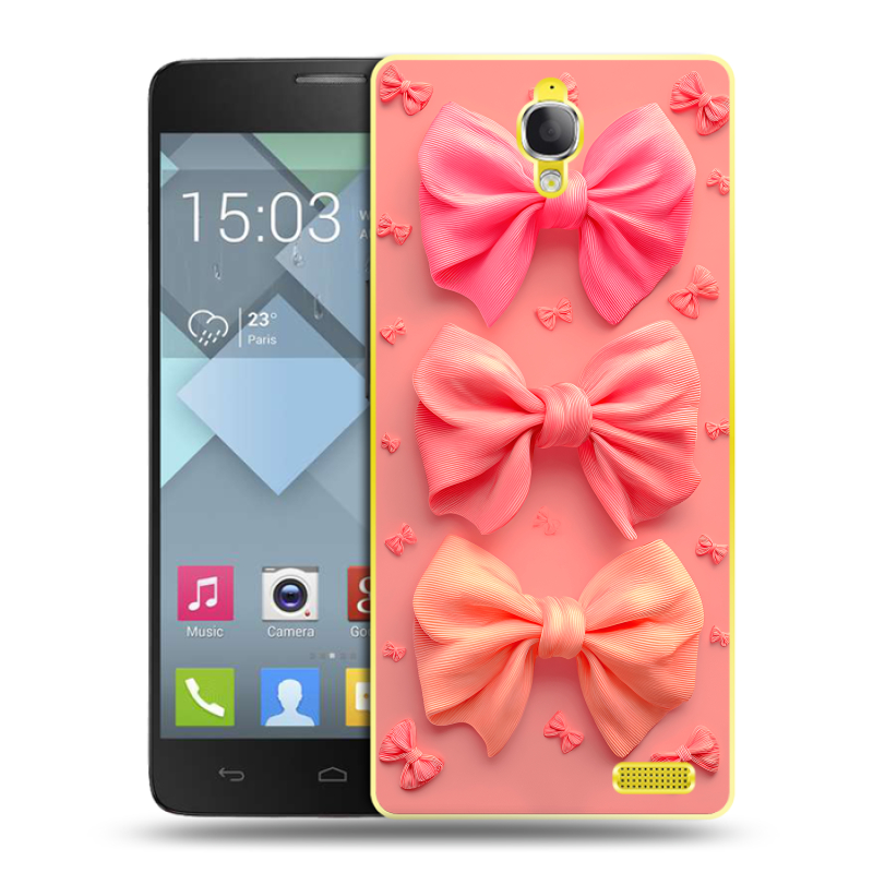 Пластиковый чехол на Alcatel One Touch Idol X с принтом Розовые бантики Пластиковый чехол на Alcatel One Touch Idol X с принтом Розовые бантики