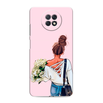 Силиконовый чехол на Xiaomi RedMi Note 9T с принтом Девушка и букет Силиконовый чехол на Xiaomi RedMi Note 9T с принтом Девушка и букет