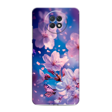 Силиконовый чехол на Xiaomi RedMi Note 9T с принтом цветы бабочки Силиконовый чехол на Xiaomi RedMi Note 9T с принтом цветы бабочки