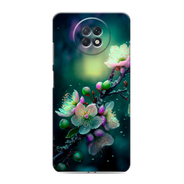 Силиконовый чехол на Xiaomi RedMi Note 9T с принтом Цветы и мрамор Силиконовый чехол на Xiaomi RedMi Note 9T с принтом Цветы и мрамор