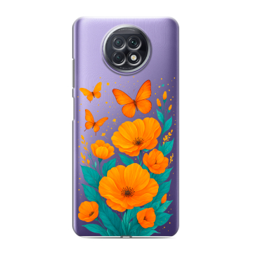 Силиконовый чехол на Xiaomi RedMi Note 9T с принтом цветы бабочки Силиконовый чехол на Xiaomi RedMi Note 9T с принтом цветы бабочки