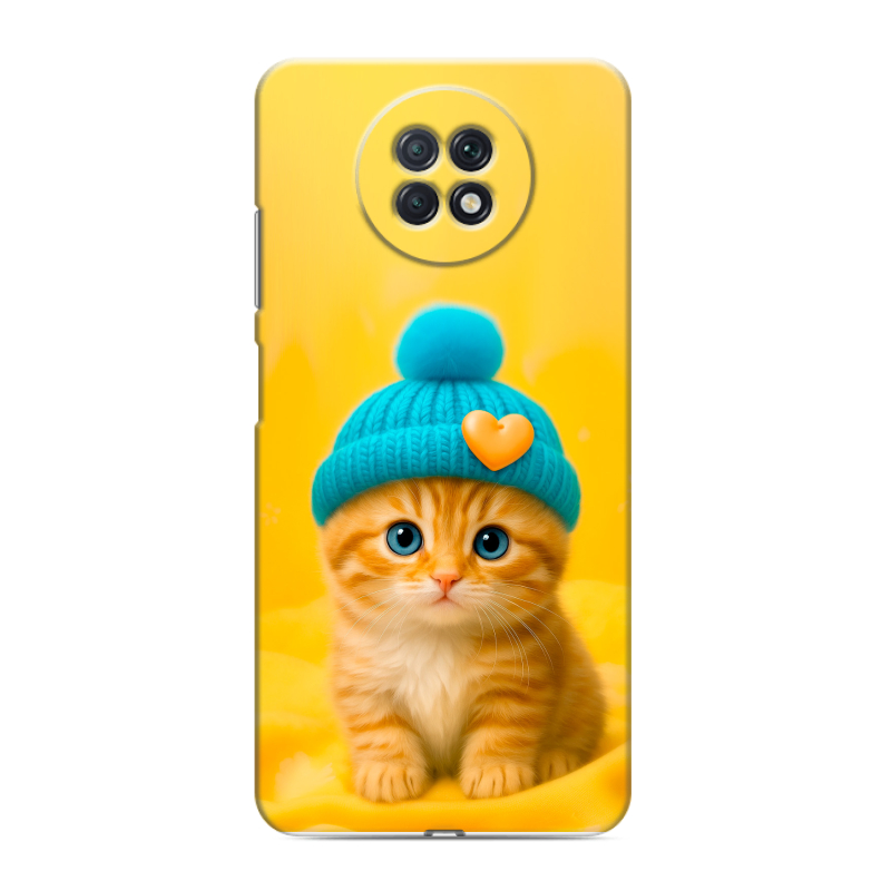 Силиконовый противоударный чехол на Xiaomi RedMi Note 9T с принтом Котенок в шапке Силиконовый противоударный чехол на Xiaomi RedMi Note 9T с принтом Котенок в шапке