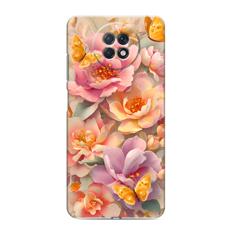 Силиконовый чехол на Xiaomi RedMi Note 9T с принтом Цветы и бабочки Силиконовый чехол на Xiaomi RedMi Note 9T с принтом Цветы и бабочки