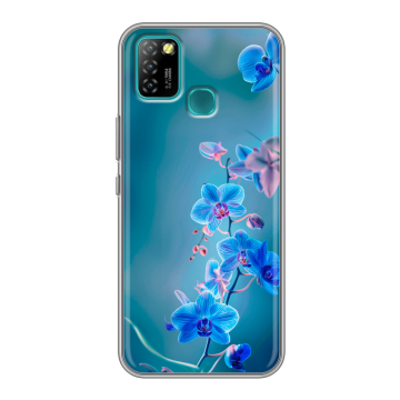 Силиконовый противоударный чехол на Infinix Hot 10 Lite с принтом Голубые цветы Силиконовый противоударный чехол на Infinix Hot 10 Lite с принтом Голубые цветы