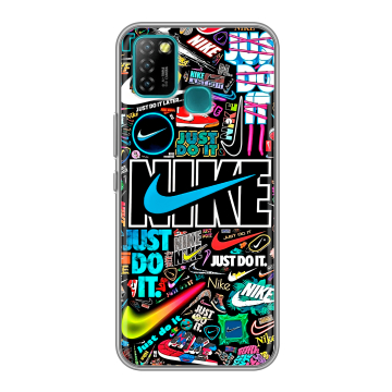 Силиконовый противоударный чехол на Infinix Hot 10 Lite с принтом найк nike черный