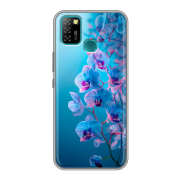 Силиконовый противоударный чехол на Infinix Hot 10 Lite с принтом голубые орхидеи Силиконовый противоударный чехол на Infinix Hot 10 Lite с принтом голубые орхидеи