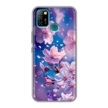 Силиконовый противоударный чехол на Infinix Hot 10 Lite с принтом цветы бабочки Силиконовый противоударный чехол на Infinix Hot 10 Lite с принтом цветы бабочки