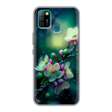 Силиконовый противоударный чехол на Infinix Hot 10 Lite с принтом Цветы и мрамор Силиконовый противоударный чехол на Infinix Hot 10 Lite с принтом Цветы и мрамор