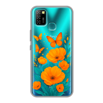 Силиконовый противоударный чехол на Infinix Hot 10 Lite с принтом цветы бабочки