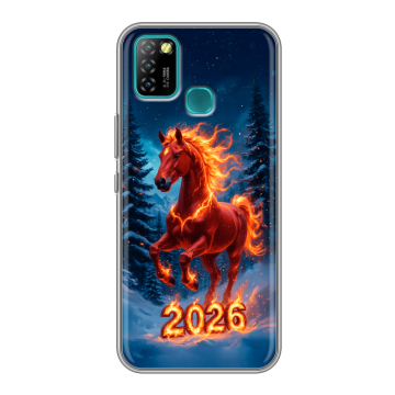 Силиконовый противоударный чехол на Infinix Hot 10 Lite с принтом Новый год коня