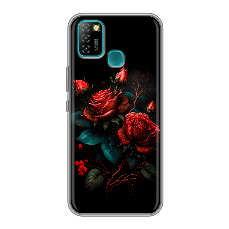 Силиконовый противоударный чехол на Infinix Hot 10 Lite с принтом Розы красные Силиконовый противоударный чехол на Infinix Hot 10 Lite с принтом Розы красные