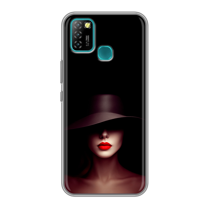 Силиконовый противоударный чехол на Infinix Hot 10 Lite с принтом Девушка в шляпе Силиконовый противоударный чехол на Infinix Hot 10 Lite с принтом Девушка в шляпе