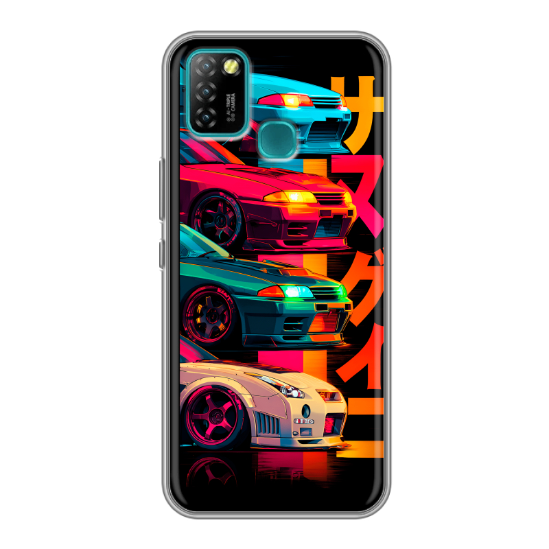 Силиконовый противоударный чехол на Infinix Hot 10 Lite с принтом Гоночные машины Силиконовый противоударный чехол на Infinix Hot 10 Lite с принтом Гоночные машины
