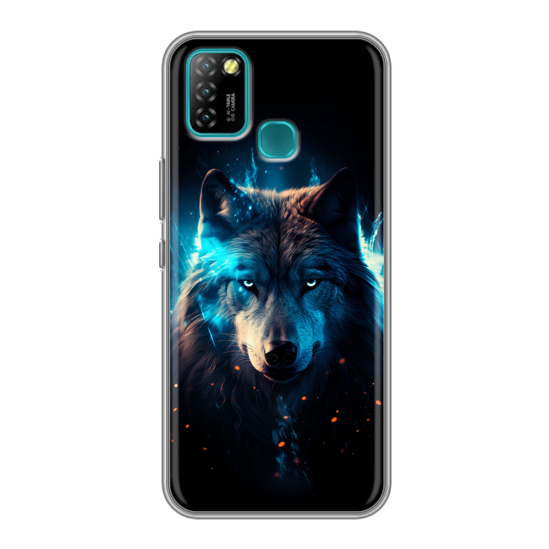 Силиконовый противоударный чехол на Infinix Hot 10 Lite с принтом Волк ночной Силиконовый противоударный чехол на Infinix Hot 10 Lite с принтом Волк ночной