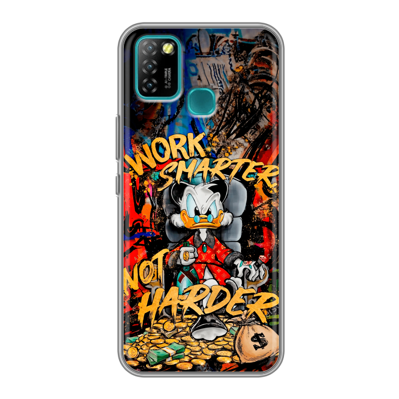 Силиконовый противоударный чехол на Infinix Hot 10 Lite с принтом Дональд Дак Деньги Силиконовый противоударный чехол на Infinix Hot 10 Lite с принтом Дональд Дак Деньги