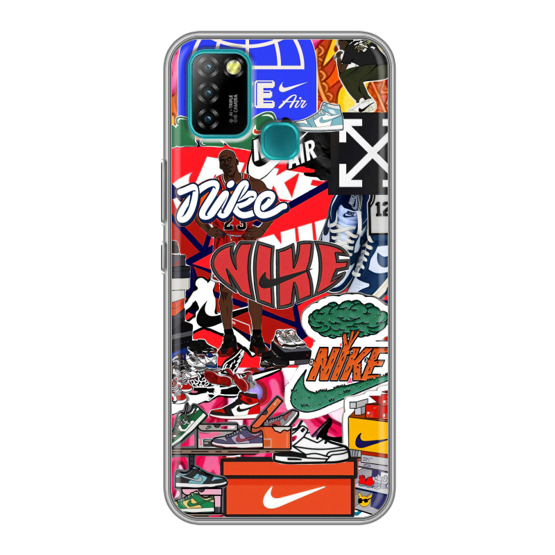 Силиконовый противоударный чехол на Infinix Hot 10 Lite с принтом Найк Nike яркий Силиконовый противоударный чехол на Infinix Hot 10 Lite с принтом Найк Nike яркий