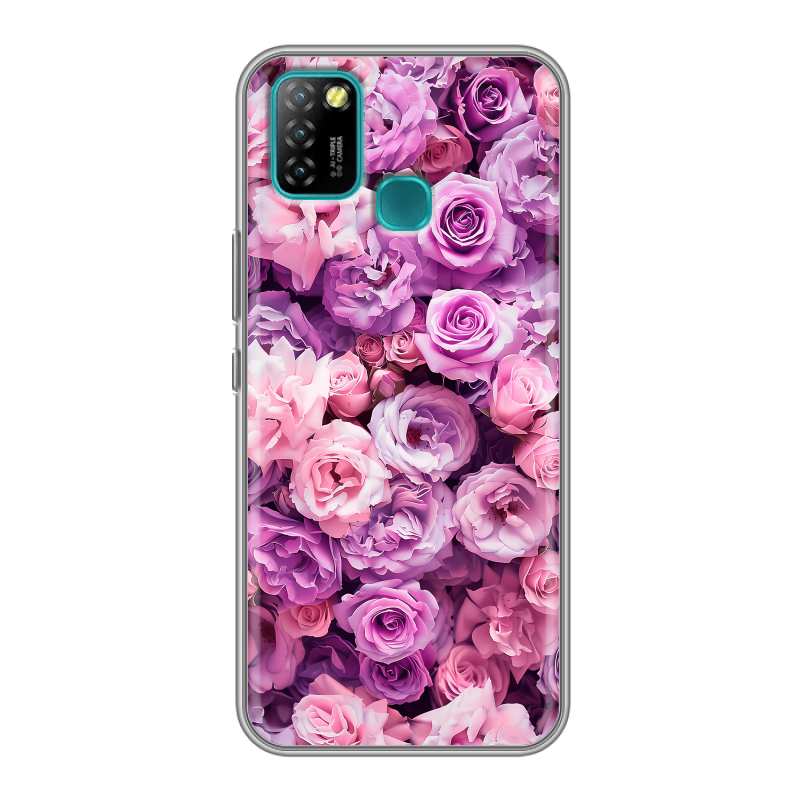 Силиконовый противоударный чехол на Infinix Hot 10 Lite с принтом лавандовые розы Силиконовый противоударный чехол на Infinix Hot 10 Lite с принтом лавандовые розы