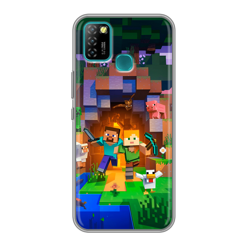 Силиконовый противоударный чехол на Infinix Hot 10 Lite с принтом Майнкрафт Minecraft Силиконовый противоударный чехол на Infinix Hot 10 Lite с принтом Майнкрафт Minecraft