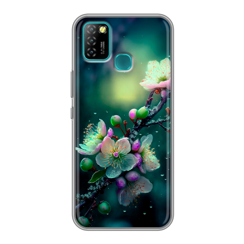 Силиконовый противоударный чехол на Infinix Hot 10 Lite с принтом Цветы и мрамор Силиконовый противоударный чехол на Infinix Hot 10 Lite с принтом Цветы и мрамор