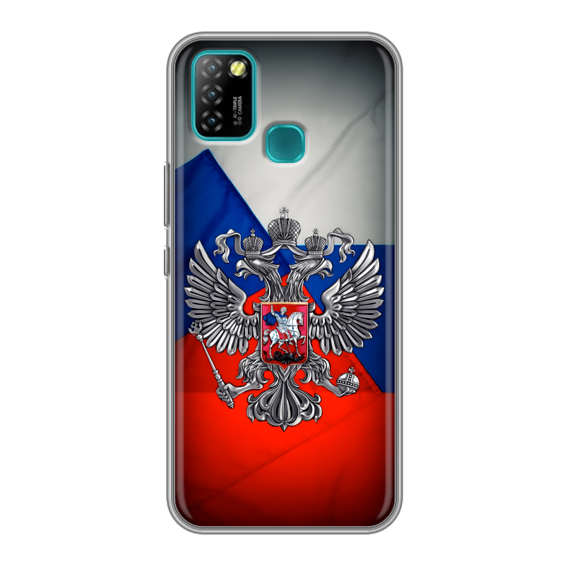 Силиконовый противоударный чехол на Infinix Hot 10 Lite с принтом Флаг России Силиконовый противоударный чехол на Infinix Hot 10 Lite с принтом Флаг России