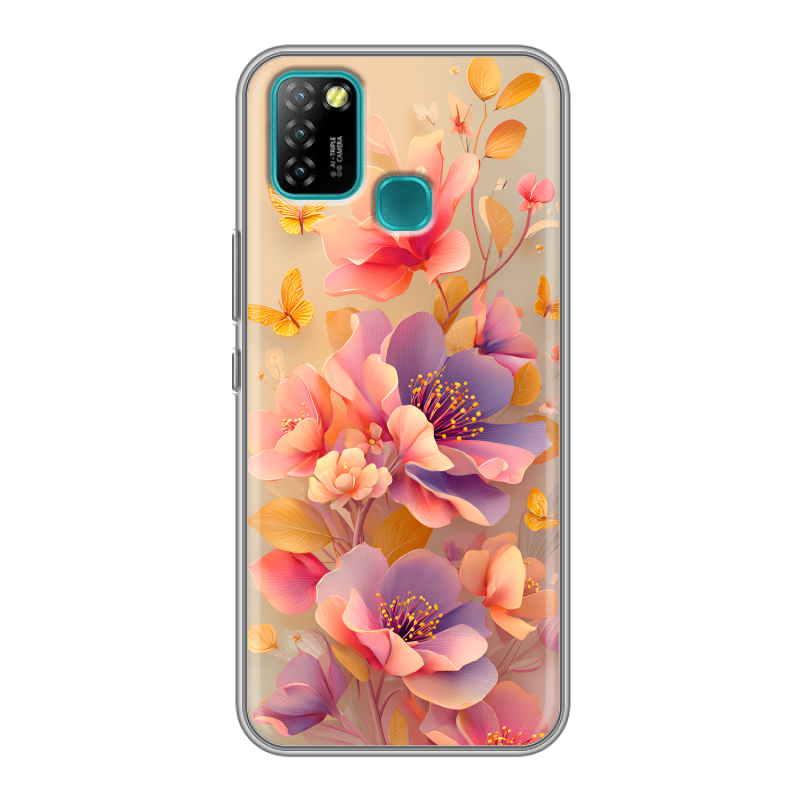 Силиконовый противоударный чехол на Infinix Hot 10 Lite с принтом Цветы и бабочки Силиконовый противоударный чехол на Infinix Hot 10 Lite с принтом Цветы и бабочки