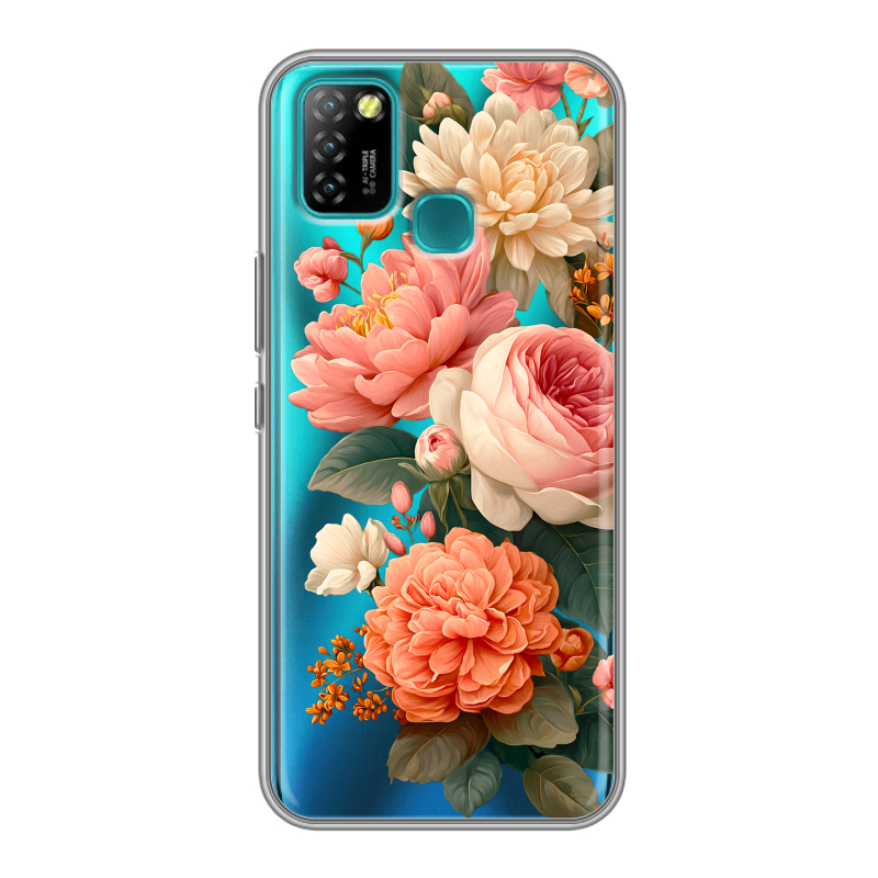 Силиконовый противоударный чехол на Infinix Hot 10 Lite с принтом цветы Силиконовый противоударный чехол на Infinix Hot 10 Lite с принтом цветы