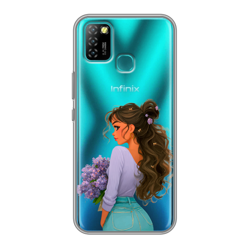 Силиконовый противоударный чехол на Infinix Hot 10 Lite с принтом девушка цветы Силиконовый противоударный чехол на Infinix Hot 10 Lite с принтом девушка цветы