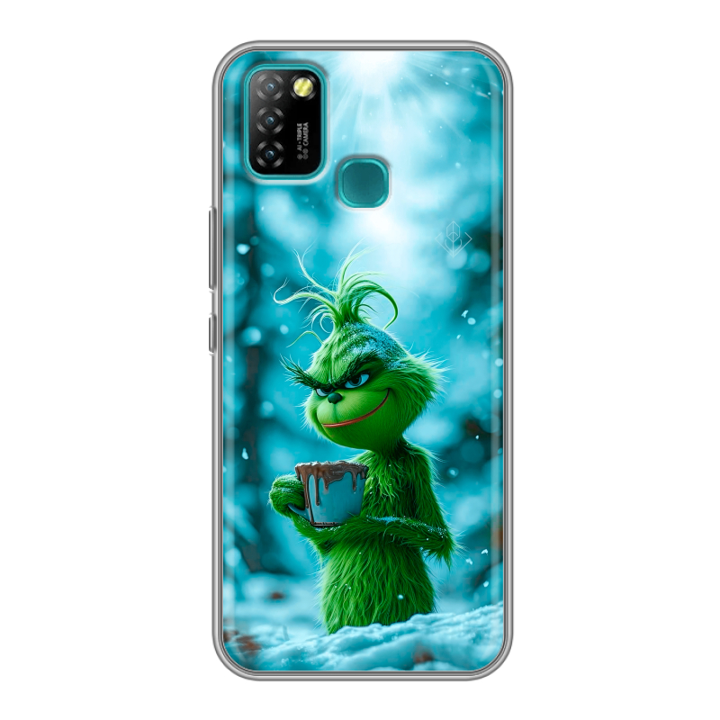 Силиконовый противоударный чехол на Infinix Hot 10 Lite с принтом Новый год гринч Силиконовый противоударный чехол на Infinix Hot 10 Lite с принтом Новый год гринч