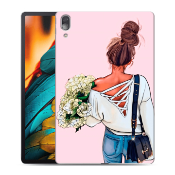 Силиконовый чехол на планшета Lenovo Tab P11 Pro с принтом Девушка и букет Силиконовый чехол на планшета Lenovo Tab P11 Pro с принтом Девушка и букет