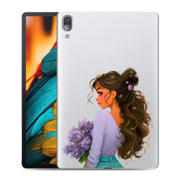 Силиконовый чехол на Lenovo Tab P11 Pro с принтом девушка цветы