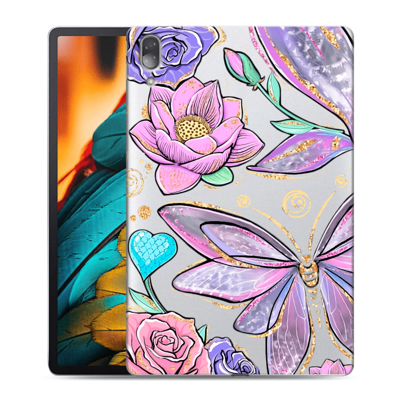 Силиконовый чехол на Lenovo Tab P11 Pro с принтом Бабочки и цветы Силиконовый чехол на Lenovo Tab P11 Pro с принтом Бабочки и цветы