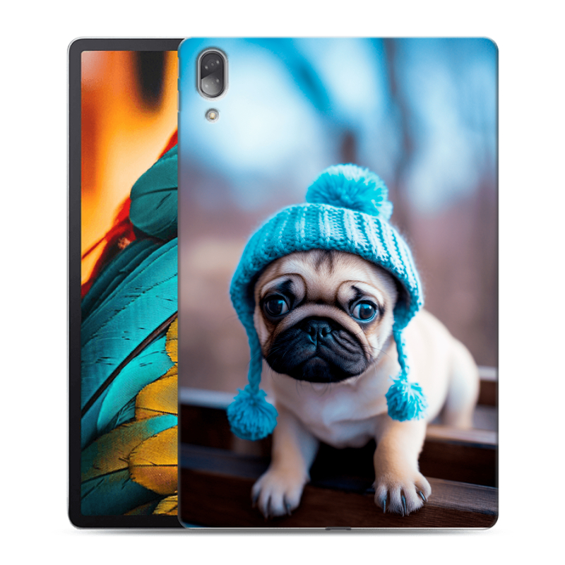 Силиконовый чехол на Lenovo Tab P11 Pro с принтом Мопс в шапке Силиконовый чехол на Lenovo Tab P11 Pro с принтом Мопс в шапке