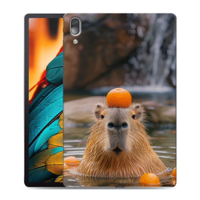 Силиконовый противоударный чехол на Lenovo Tab P11 Pro с принтом Капибара с апельсином Силиконовый противоударный чехол на Lenovo Tab P11 Pro с принтом Капибара с апельсином