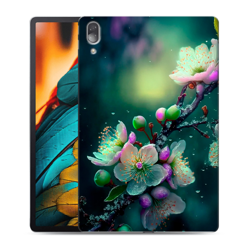 Силиконовый чехол на Lenovo Tab P11 Pro с принтом Цветы и мрамор Силиконовый чехол на Lenovo Tab P11 Pro с принтом Цветы и мрамор