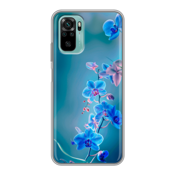 Силиконовый чехол на Xiaomi RedMi Note 10 с принтом Голубые цветы Силиконовый чехол на Xiaomi RedMi Note 10 с принтом Голубые цветы