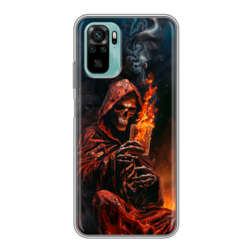 Силиконовый чехол на Xiaomi RedMi Note 10 с принтом Скелет и карты Силиконовый чехол на Xiaomi RedMi Note 10 с принтом Скелет и карты