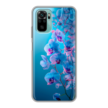Силиконовый чехол на Xiaomi RedMi Note 10 с принтом голубые орхидеи Силиконовый чехол на Xiaomi RedMi Note 10 с принтом голубые орхидеи