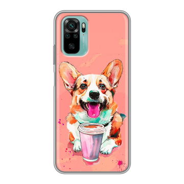 Силиконовый чехол на Xiaomi RedMi Note 10 с принтом собака корги Силиконовый чехол на Xiaomi RedMi Note 10 с принтом собака корги