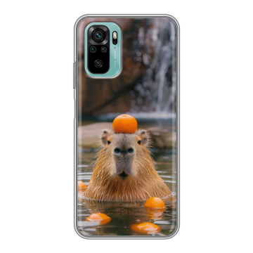 Силиконовый чехол на Xiaomi RedMi Note 10 с принтом Капибара с апельсином Силиконовый чехол на Xiaomi RedMi Note 10 с принтом Капибара с апельсином
