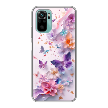 Силиконовый чехол на Xiaomi RedMi Note 10 с принтом цветы бабочки Силиконовый чехол на Xiaomi RedMi Note 10 с принтом цветы бабочки