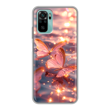 Силиконовый чехол на Xiaomi RedMi Note 10 с принтом бабочки розовые