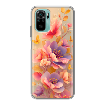 Силиконовый чехол на Xiaomi RedMi Note 10 с принтом Цветы и бабочки Силиконовый чехол на Xiaomi RedMi Note 10 с принтом Цветы и бабочки