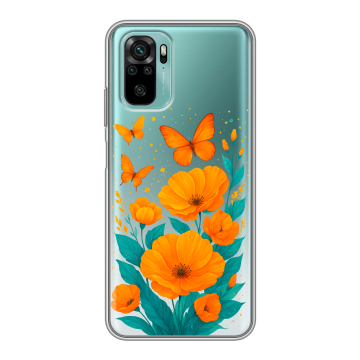 Силиконовый чехол на Xiaomi RedMi Note 10 с принтом цветы бабочки Силиконовый чехол на Xiaomi RedMi Note 10 с принтом цветы бабочки