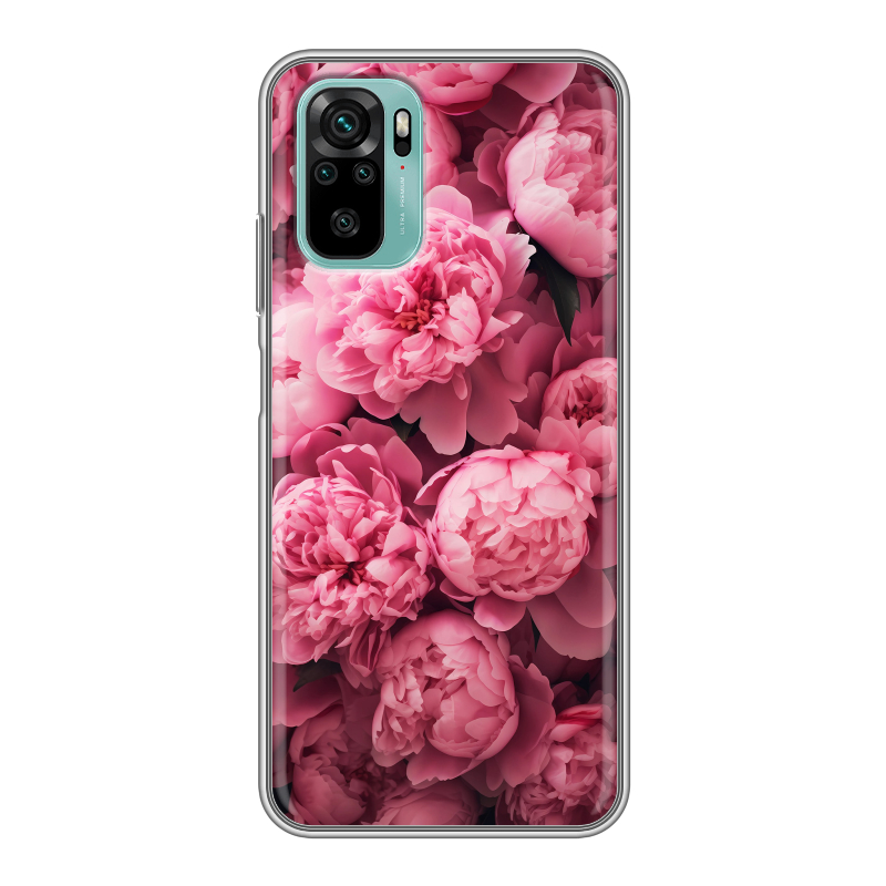 Силиконовый противоударный чехол на Xiaomi RedMi Note 10 с принтом цветы пионы Силиконовый противоударный чехол на Xiaomi RedMi Note 10 с принтом цветы пионы